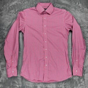 Spier & Mackay Extra Slim Fit Dress Shirt 14.5 34 Pink Blue Check Cotton Mens
